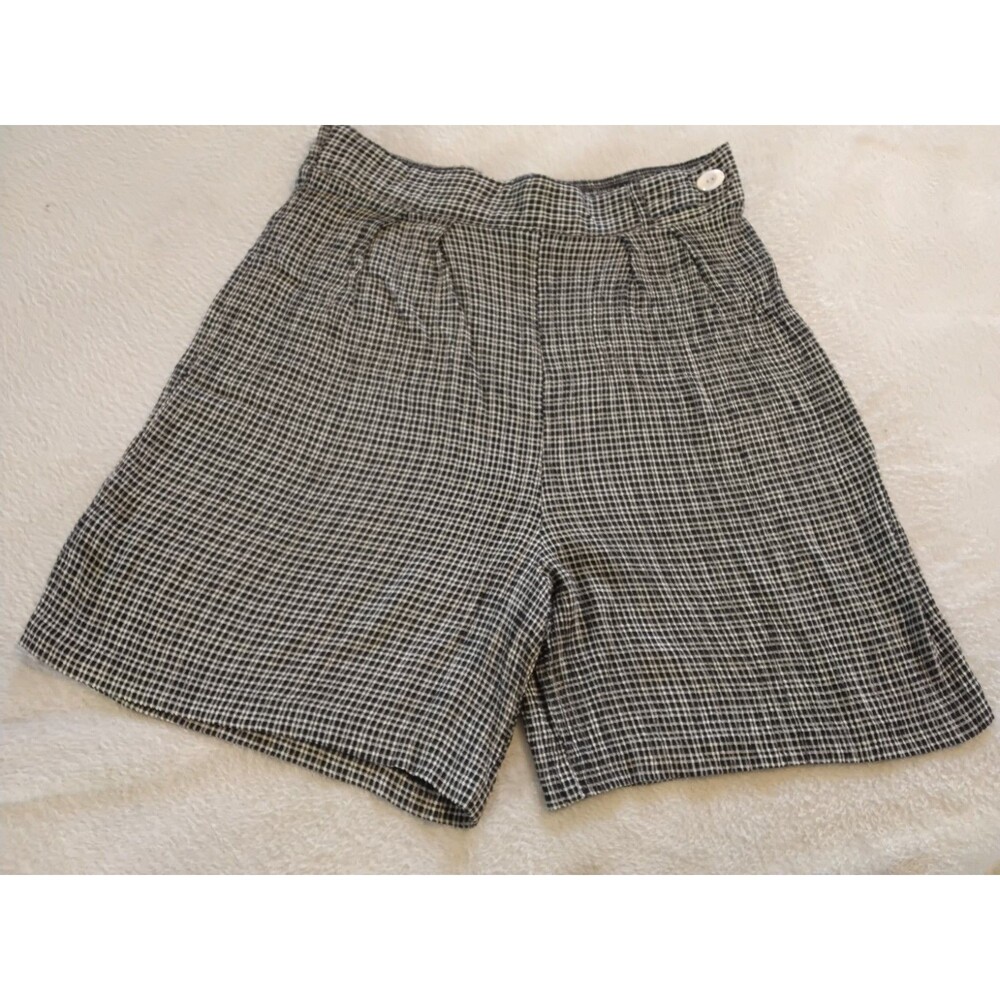 High Waisted Women's Vintage Black /White Plaid Shorts Pleats Elastic Retro Sz L